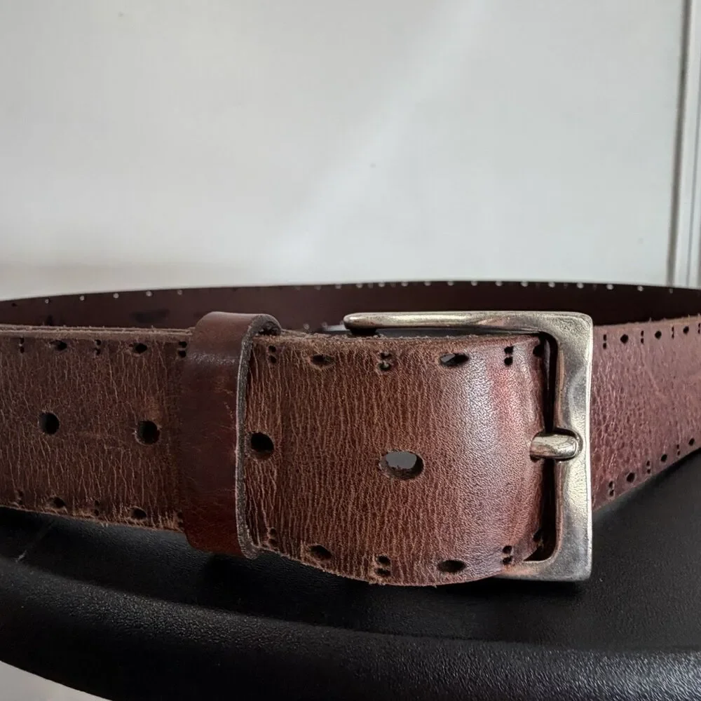 Martin Dingman Brown Leather Belt Made in Italy Men’s 42 Distressed Western